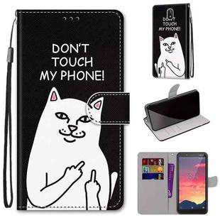 For Nokia C2 Coloured Drawing Cross Texture Horizontal Flip PU Leather Case with Holder & Card Slots & Wallet & Lanyard(Middle Finger White Cat)