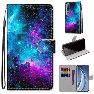 For Xiaomi Mi 10 Pro 5G Coloured Drawing Cross Texture Horizontal Flip PU Leather Case with Holder & Card Slots & Wallet & Lanyard(Purple Green Starry Sky)