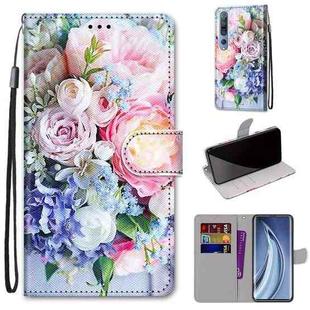 For Xiaomi Mi 10 Pro 5G Coloured Drawing Cross Texture Horizontal Flip PU Leather Case with Holder & Card Slots & Wallet & Lanyard(Light Pink Bouquet)