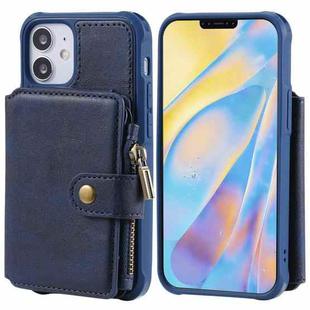 For iPhone 12 mini Zipper Shockproof Protective Case with Card Slots & Bracket & Photo Holder & Wallet Function (Blue)
