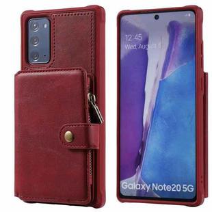 Zipper Shockproof Protective Case with Card Slots & Bracket & Photo Holder & Wallet Function For Samsung Galaxy Note20(Red)