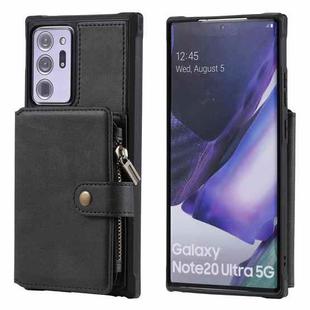 Zipper Shockproof Protective Case with Card Slots & Bracket & Photo Holder & Wallet Function For Samsung Galaxy Note20 Ultra(Black)