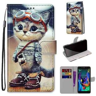 For LG K20 (2019) Coloured Drawing Cross Texture Horizontal Flip PU Leather Case with Holder & Card Slots & Wallet & Lanyard(Leather Shoes Cat)