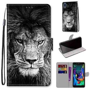 For LG K20 (2019) Coloured Drawing Cross Texture Horizontal Flip PU Leather Case with Holder & Card Slots & Wallet & Lanyard(Black White Lion Head)