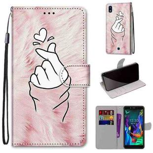 For LG K20 (2019) Coloured Drawing Cross Texture Horizontal Flip PU Leather Case with Holder & Card Slots & Wallet & Lanyard(Pink Hands Heart)