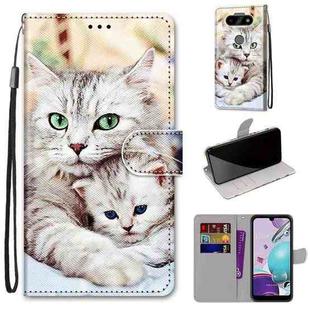 For LG Aristo 5 / K31 Coloured Drawing Cross Texture Horizontal Flip PU Leather Case with Holder & Card Slots & Wallet & Lanyard(Big Cat Holding Kitten)