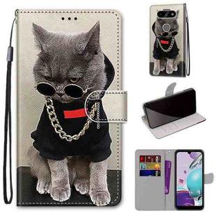 For LG Aristo 5 / K31 Coloured Drawing Cross Texture Horizontal Flip PU Leather Case with Holder & Card Slots & Wallet & Lanyard(Golden Chain Grey Cat)