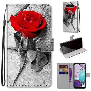 For LG Aristo 5 / K31 Coloured Drawing Cross Texture Horizontal Flip PU Leather Case with Holder & Card Slots & Wallet & Lanyard(Wood Red Rose)