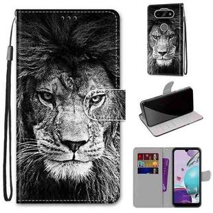 For LG Aristo 5 / K31 Coloured Drawing Cross Texture Horizontal Flip PU Leather Case with Holder & Card Slots & Wallet & Lanyard(Black White Lion Head)