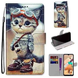 For LG K41s / K51s Coloured Drawing Cross Texture Horizontal Flip PU Leather Case with Holder & Card Slots & Wallet & Lanyard(Leather Shoes Cat)