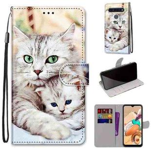For LG K41s / K51s Coloured Drawing Cross Texture Horizontal Flip PU Leather Case with Holder & Card Slots & Wallet & Lanyard(Big Cat Holding Kitten)