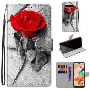 For LG K41s / K51s Coloured Drawing Cross Texture Horizontal Flip PU Leather Case with Holder & Card Slots & Wallet & Lanyard(Wood Red Rose)