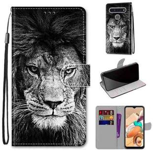 For LG K41s / K51s Coloured Drawing Cross Texture Horizontal Flip PU Leather Case with Holder & Card Slots & Wallet & Lanyard(Black White Lion Head)