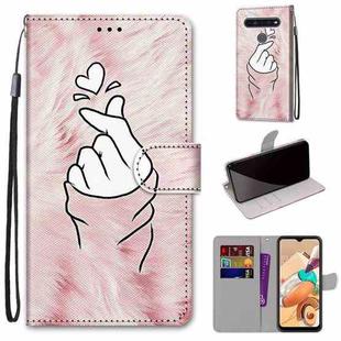 For LG K41s / K51s Coloured Drawing Cross Texture Horizontal Flip PU Leather Case with Holder & Card Slots & Wallet & Lanyard(Pink Hands Heart)