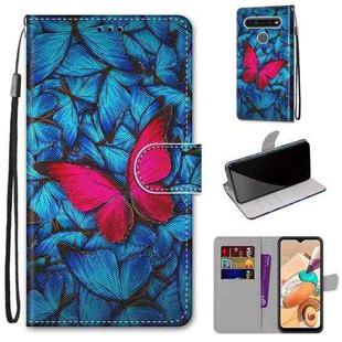 For LG K41s / K51s Coloured Drawing Cross Texture Horizontal Flip PU Leather Case with Holder & Card Slots & Wallet & Lanyard(Blue Red Butterfly)