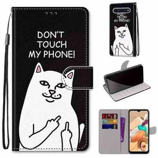 For LG K41s / K51s Coloured Drawing Cross Texture Horizontal Flip PU Leather Case with Holder & Card Slots & Wallet & Lanyard(Middle Finger White Cat)