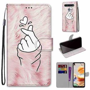 For LG K61 Coloured Drawing Cross Texture Horizontal Flip PU Leather Case with Holder & Card Slots & Wallet & Lanyard(Pink Hands Heart)