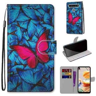 For LG K61 Coloured Drawing Cross Texture Horizontal Flip PU Leather Case with Holder & Card Slots & Wallet & Lanyard(Blue Red Butterfly)