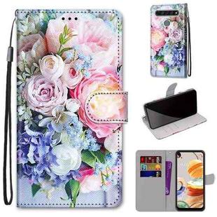 For LG K61 Coloured Drawing Cross Texture Horizontal Flip PU Leather Case with Holder & Card Slots & Wallet & Lanyard(Light Pink Bouquet)