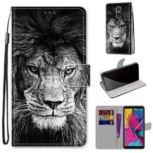 For LG Stylo 5 Coloured Drawing Cross Texture Horizontal Flip PU Leather Case with Holder & Card Slots & Wallet & Lanyard(Black White Lion Head)
