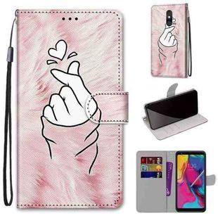 For LG Stylo 5 Coloured Drawing Cross Texture Horizontal Flip PU Leather Case with Holder & Card Slots & Wallet & Lanyard(Pink Hands Heart)