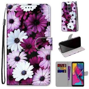 For LG Stylo 5 Coloured Drawing Cross Texture Horizontal Flip PU Leather Case with Holder & Card Slots & Wallet & Lanyard(Chrysanthemum Pink White Purple)