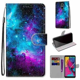 For LG Stylo 5 Coloured Drawing Cross Texture Horizontal Flip PU Leather Case with Holder & Card Slots & Wallet & Lanyard(Purple Green Starry Sky)