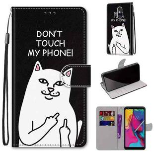 For LG Stylo 5 Coloured Drawing Cross Texture Horizontal Flip PU Leather Case with Holder & Card Slots & Wallet & Lanyard(Middle Finger White Cat)
