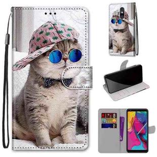 For LG Stylo 5 Coloured Drawing Cross Texture Horizontal Flip PU Leather Case with Holder & Card Slots & Wallet & Lanyard(Slant Hat Blue Mirror Cat)