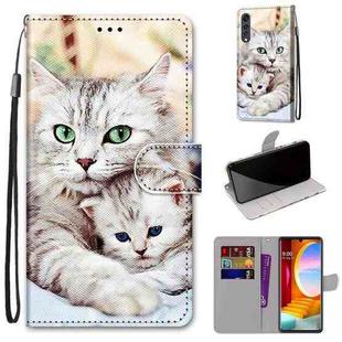 For LG Velvet Coloured Drawing Cross Texture Horizontal Flip PU Leather Case with Holder & Card Slots & Wallet & Lanyard(Big Cat Holding Kitten)