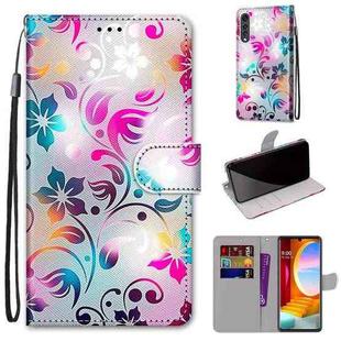 For LG Velvet Coloured Drawing Cross Texture Horizontal Flip PU Leather Case with Holder & Card Slots & Wallet & Lanyard(Gradient Colorful Flower)