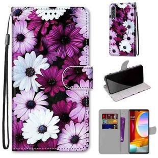 For LG Velvet Coloured Drawing Cross Texture Horizontal Flip PU Leather Case with Holder & Card Slots & Wallet & Lanyard(Chrysanthemum Pink White Purple)