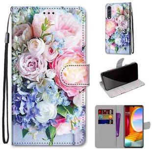 For LG Velvet Coloured Drawing Cross Texture Horizontal Flip PU Leather Case with Holder & Card Slots & Wallet & Lanyard(Light Pink Bouquet)