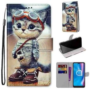 For Alcatel 1S (2020) / 3L (2020) Coloured Drawing Cross Texture Horizontal Flip PU Leather Case with Holder & Card Slots & Wallet & Lanyard(Leather Shoes Cat)