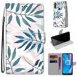 For Alcatel 1S (2020) / 3L (2020) Coloured Drawing Cross Texture Horizontal Flip PU Leather Case with Holder & Card Slots & Wallet & Lanyard(Pink Green Leaf)