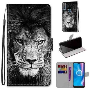 For Alcatel 1S (2020) / 3L (2020) Coloured Drawing Cross Texture Horizontal Flip PU Leather Case with Holder & Card Slots & Wallet & Lanyard(Black White Lion Head)