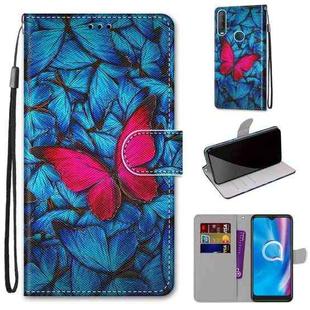 For Alcatel 1S (2020) / 3L (2020) Coloured Drawing Cross Texture Horizontal Flip PU Leather Case with Holder & Card Slots & Wallet & Lanyard(Blue Red Butterfly)