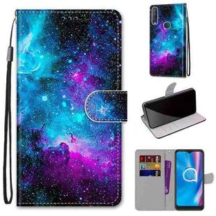 For Alcatel 1S (2020) / 3L (2020) Coloured Drawing Cross Texture Horizontal Flip PU Leather Case with Holder & Card Slots & Wallet & Lanyard(Purple Green Starry Sky)