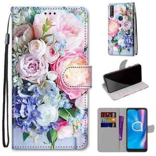 For Alcatel 1S (2020) / 3L (2020) Coloured Drawing Cross Texture Horizontal Flip PU Leather Case with Holder & Card Slots & Wallet & Lanyard(Light Pink Bouquet)