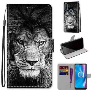 For Alcatel 1SE (2020) Coloured Drawing Cross Texture Horizontal Flip PU Leather Case with Holder & Card Slots & Wallet & Lanyard(Black White Lion Head)