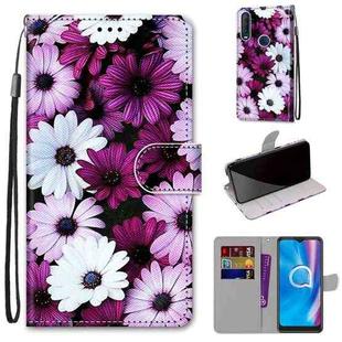 For Alcatel 1SE (2020) Coloured Drawing Cross Texture Horizontal Flip PU Leather Case with Holder & Card Slots & Wallet & Lanyard(Chrysanthemum Pink White Purple)
