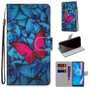 For Alcatel 1SE (2020) Coloured Drawing Cross Texture Horizontal Flip PU Leather Case with Holder & Card Slots & Wallet & Lanyard(Blue Red Butterfly)