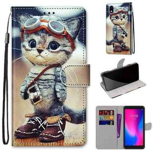 For ZTE Blade A3 2020 Coloured Drawing Cross Texture Horizontal Flip PU Leather Case with Holder & Card Slots & Wallet & Lanyard(Leather Shoes Cat)