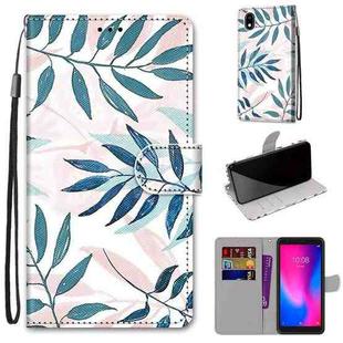 For ZTE Blade A3 2020 Coloured Drawing Cross Texture Horizontal Flip PU Leather Case with Holder & Card Slots & Wallet & Lanyard(Pink Green Leaf)