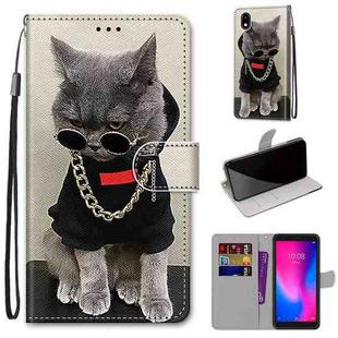 For ZTE Blade A3 2020 Coloured Drawing Cross Texture Horizontal Flip PU Leather Case with Holder & Card Slots & Wallet & Lanyard(Golden Chain Grey Cat)