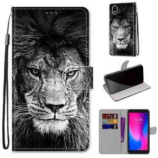 For ZTE Blade A3 2020 Coloured Drawing Cross Texture Horizontal Flip PU Leather Case with Holder & Card Slots & Wallet & Lanyard(Black White Lion Head)