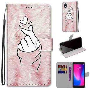 For ZTE Blade A3 2020 Coloured Drawing Cross Texture Horizontal Flip PU Leather Case with Holder & Card Slots & Wallet & Lanyard(Pink Hands Heart)
