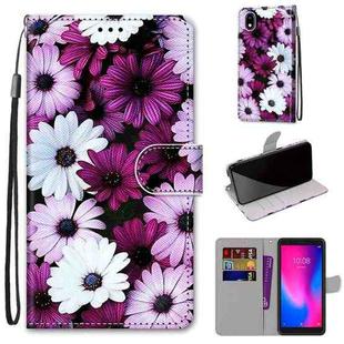 For ZTE Blade A3 2020 Coloured Drawing Cross Texture Horizontal Flip PU Leather Case with Holder & Card Slots & Wallet & Lanyard(Chrysanthemum Pink White Purple)