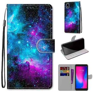 For ZTE Blade A3 2020 Coloured Drawing Cross Texture Horizontal Flip PU Leather Case with Holder & Card Slots & Wallet & Lanyard(Purple Green Starry Sky)