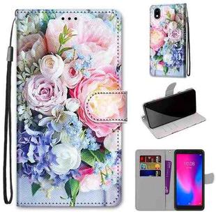 For ZTE Blade A3 2020 Coloured Drawing Cross Texture Horizontal Flip PU Leather Case with Holder & Card Slots & Wallet & Lanyard(Light Pink Bouquet)
